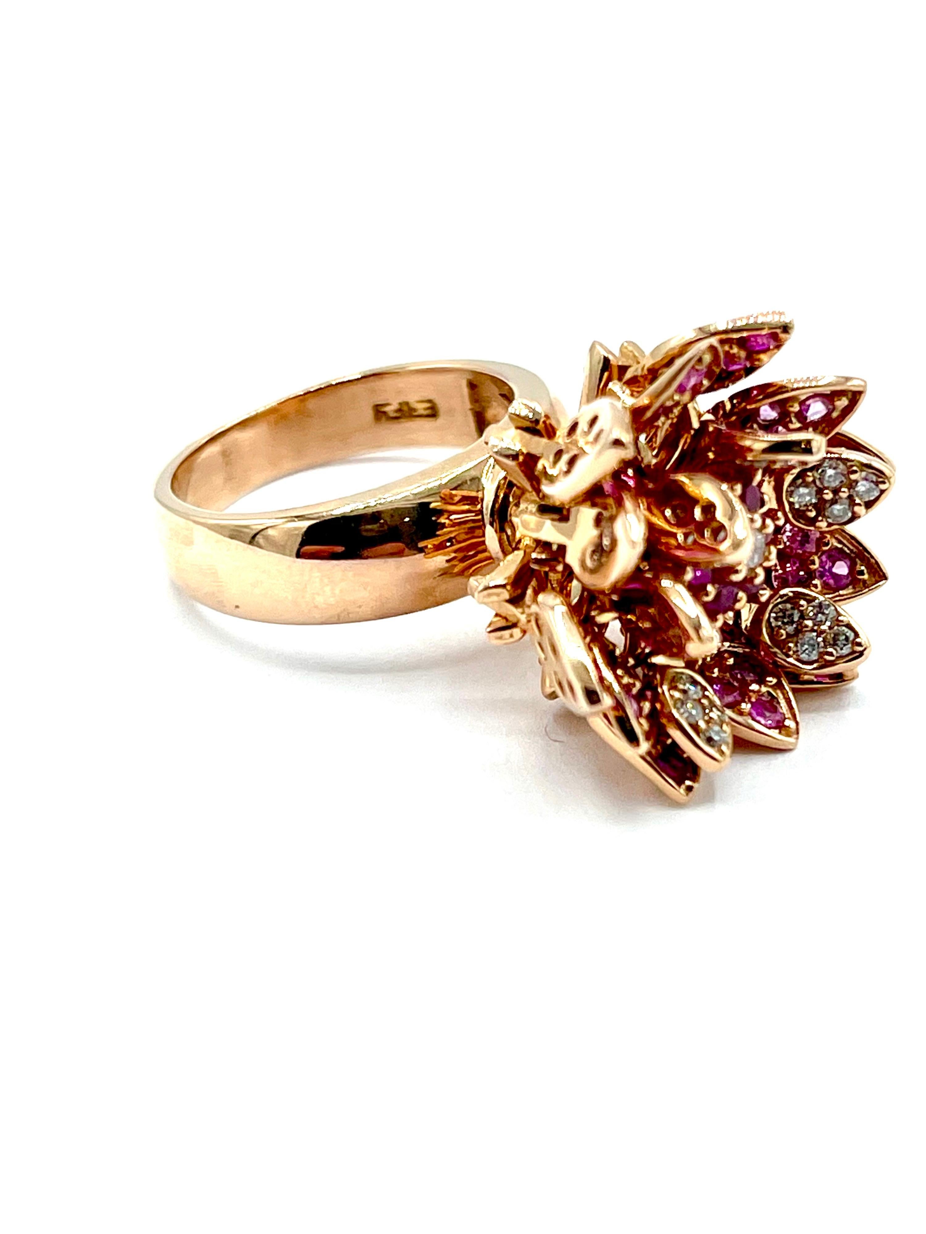 Modern Effy Pink Sapphire and Diamond Blossoming Flower Rose Gold Cocktail Ring