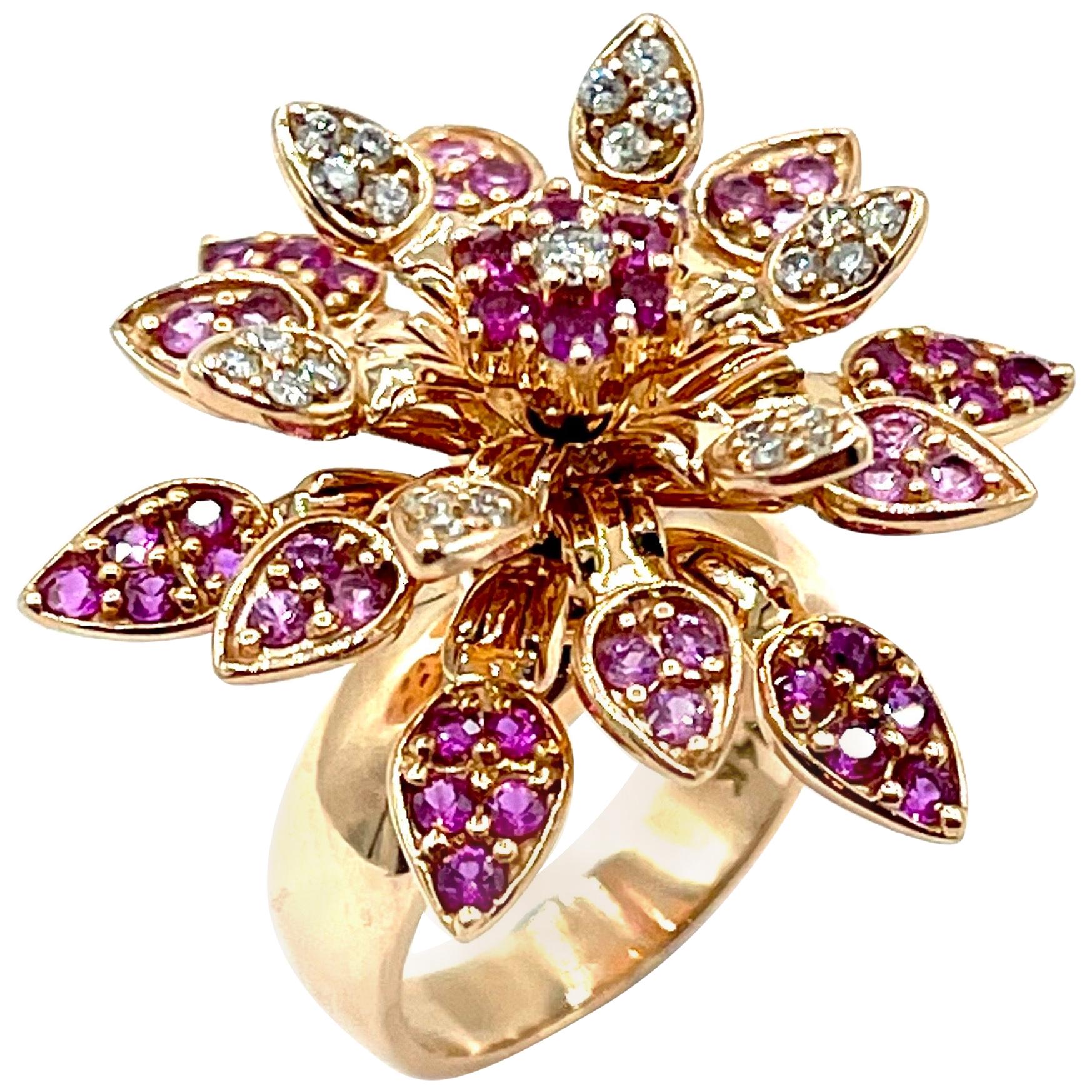Effy Pink Sapphire and Diamond Blossoming Flower Rose Gold Cocktail Ring