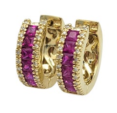 Effy Pink Sapphire and Diamond Huggie Hoops in 14 Karat Yellow Gold