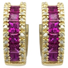 Effy Pink Sapphire and Diamond Huggie Hoops in 14 Karat Yellow Gold