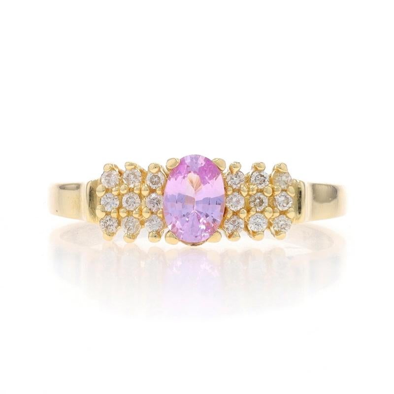 Size: 9 1/2
Sizing Fee: Up 3 sizes for $35 or Down 2 sizes for $35

Brand: EFFY

Metal Content: 14k Yellow Gold

Stone Information

Natural Sapphire
Treatment: Heating
Carat(s): .60ct
Cut: Oval
Color: Pink

Natural Diamonds
Carat(s): .18ctw
Cut:
