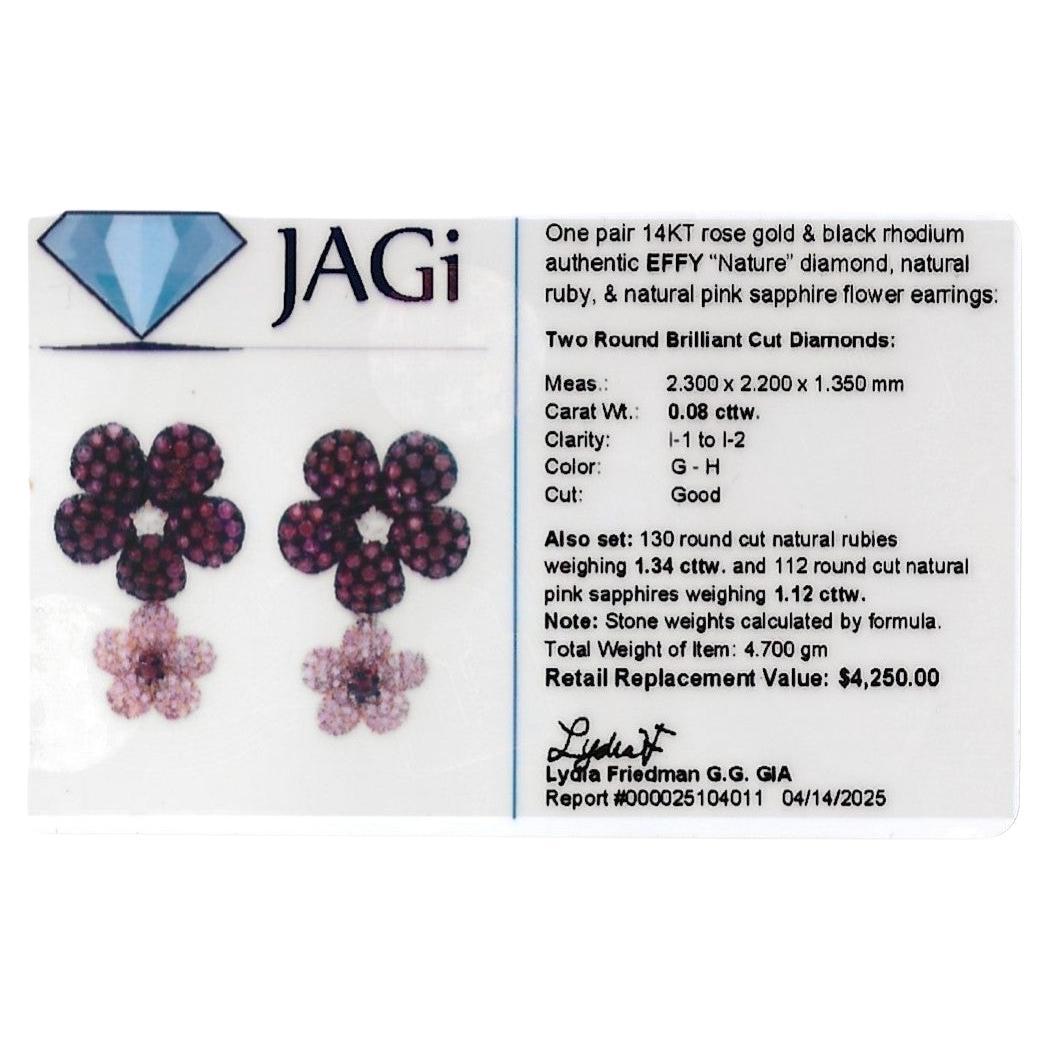 Effy Pink Sapphire, Ruby & Diamond Flower Dangle Earrings in 14 Karat Rose Gold For Sale 4
