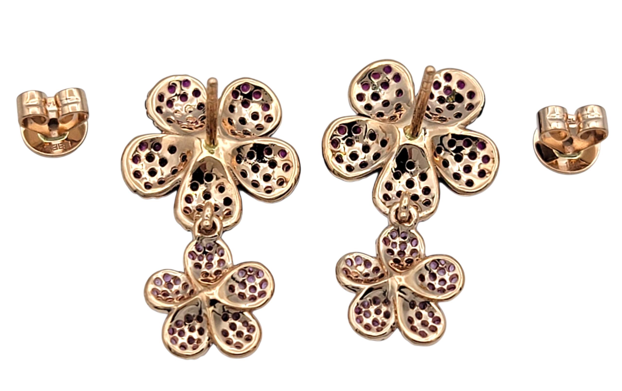 Round Cut Effy Pink Sapphire, Ruby & Diamond Flower Dangle Earrings in 14 Karat Rose Gold For Sale