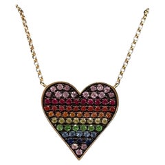 Effy Rainbow Sapphire Heart Necklace 14K Yellow Gold 0.69ctw Adjustable