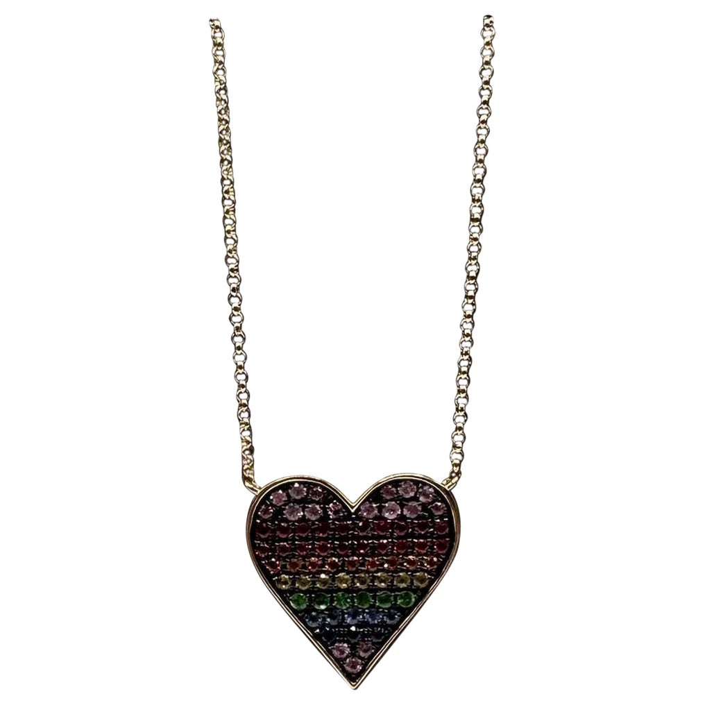 Effy Collana con cuore di zaffiro arcobaleno in oro giallo 14kt - 0,69ctw, regolabile in vendita