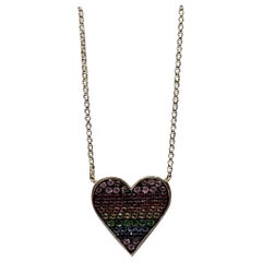 Effy Rainbow Sapphire Heart Necklace in 14kt Yellow Gold - 0.69ctw, Adjustable