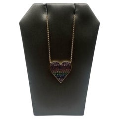 Effy Rainbow Sapphire Heart Necklace in 14kt Yellow Gold 0.69ctw Adjustable