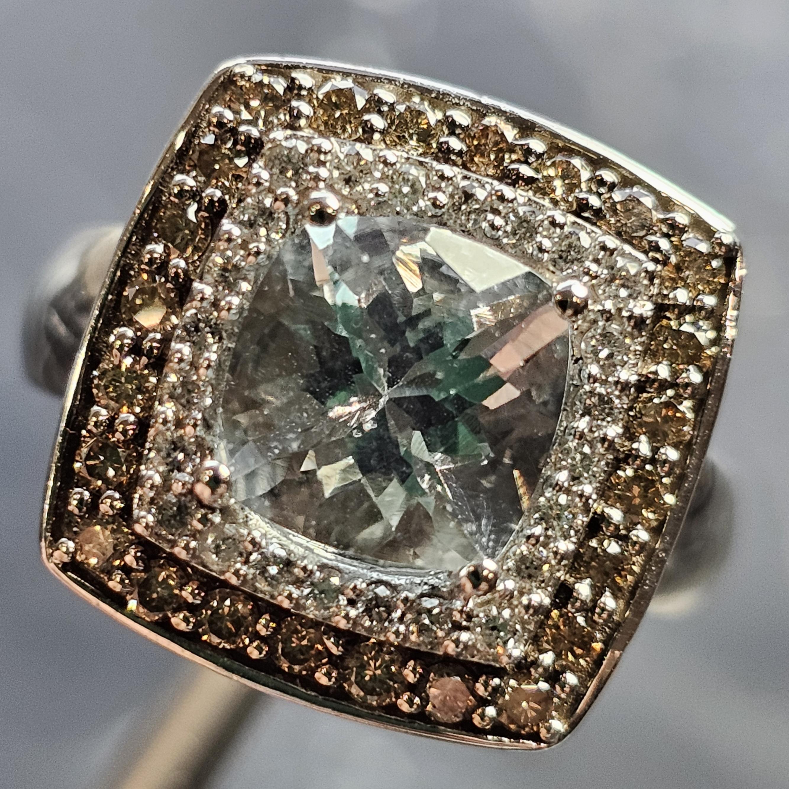 Anillo Effy Corte Cojín Aguamarina Marrón Blanco Diamante Halo Oro blanco 14k sz 7.25 en venta 5