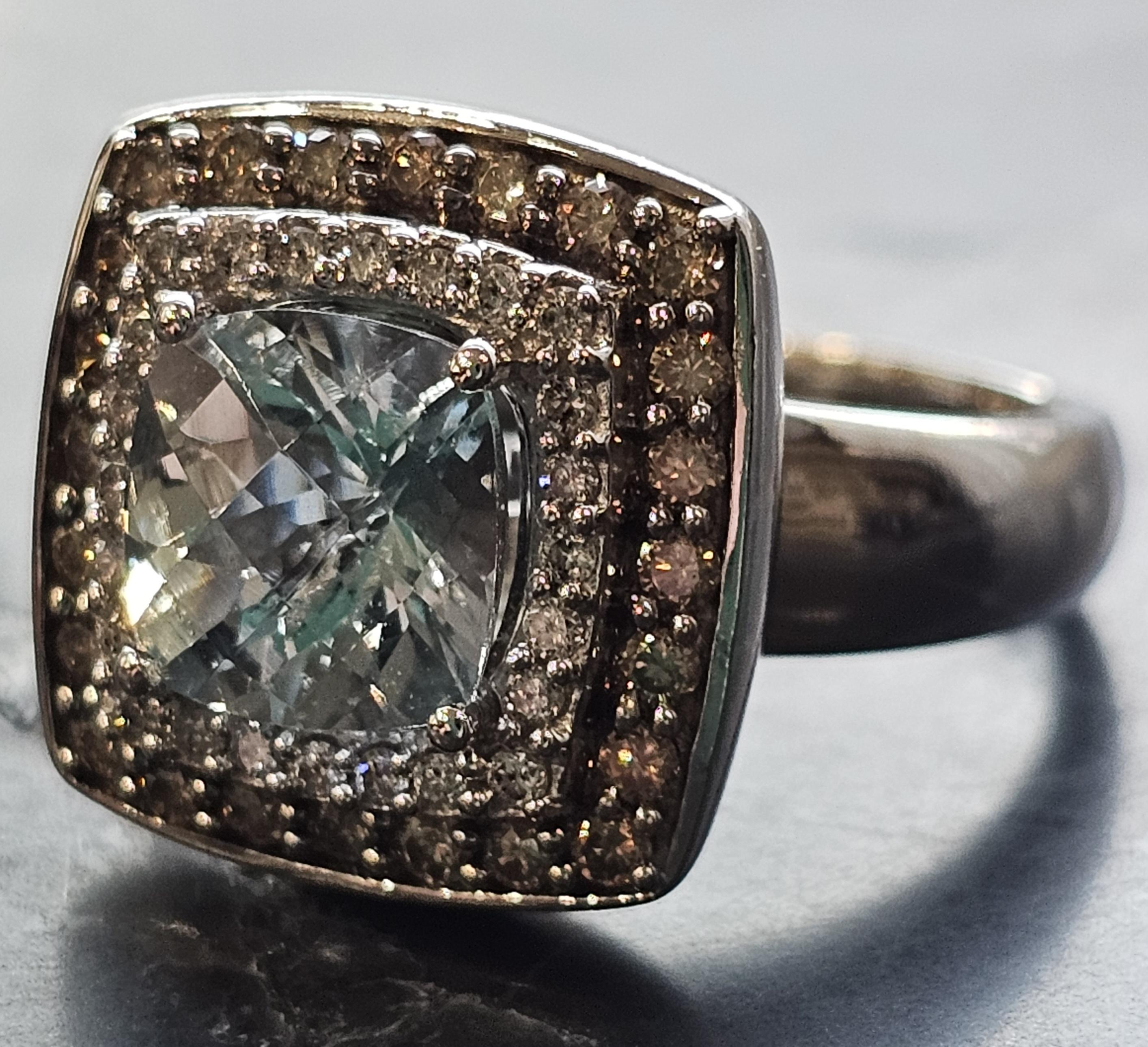 Anillo Effy Corte Cojín Aguamarina Marrón Blanco Diamante Halo Oro blanco 14k sz 7.25 en venta 6