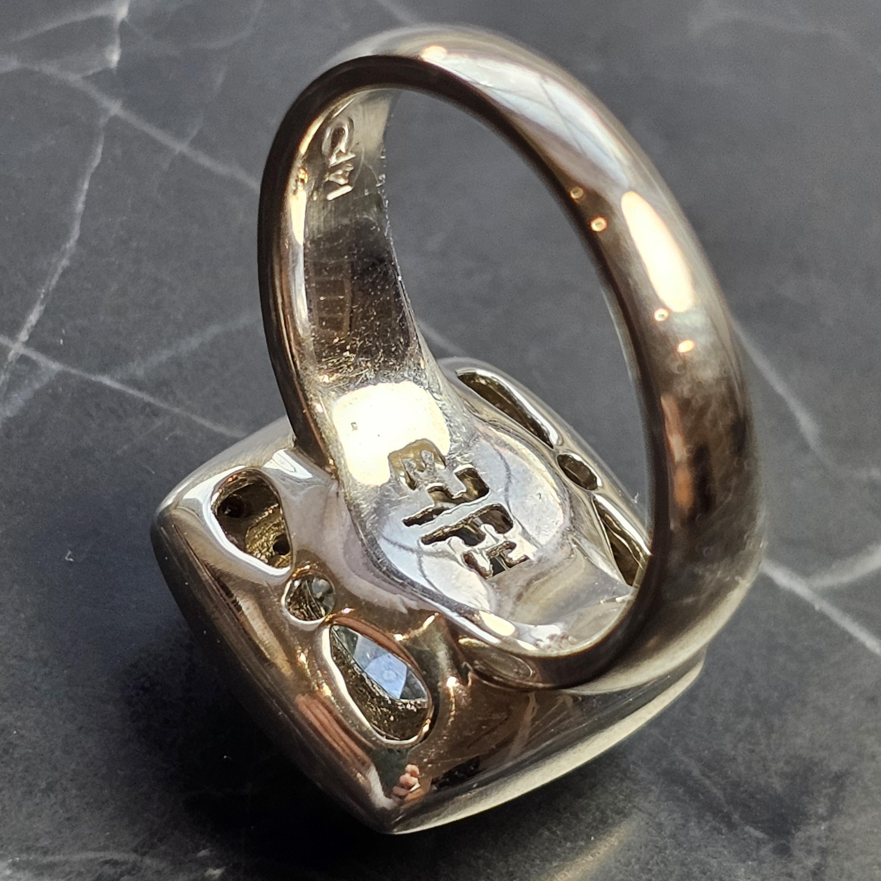 Anillo Effy Corte Cojín Aguamarina Marrón Blanco Diamante Halo Oro blanco 14k sz 7.25 en venta 2