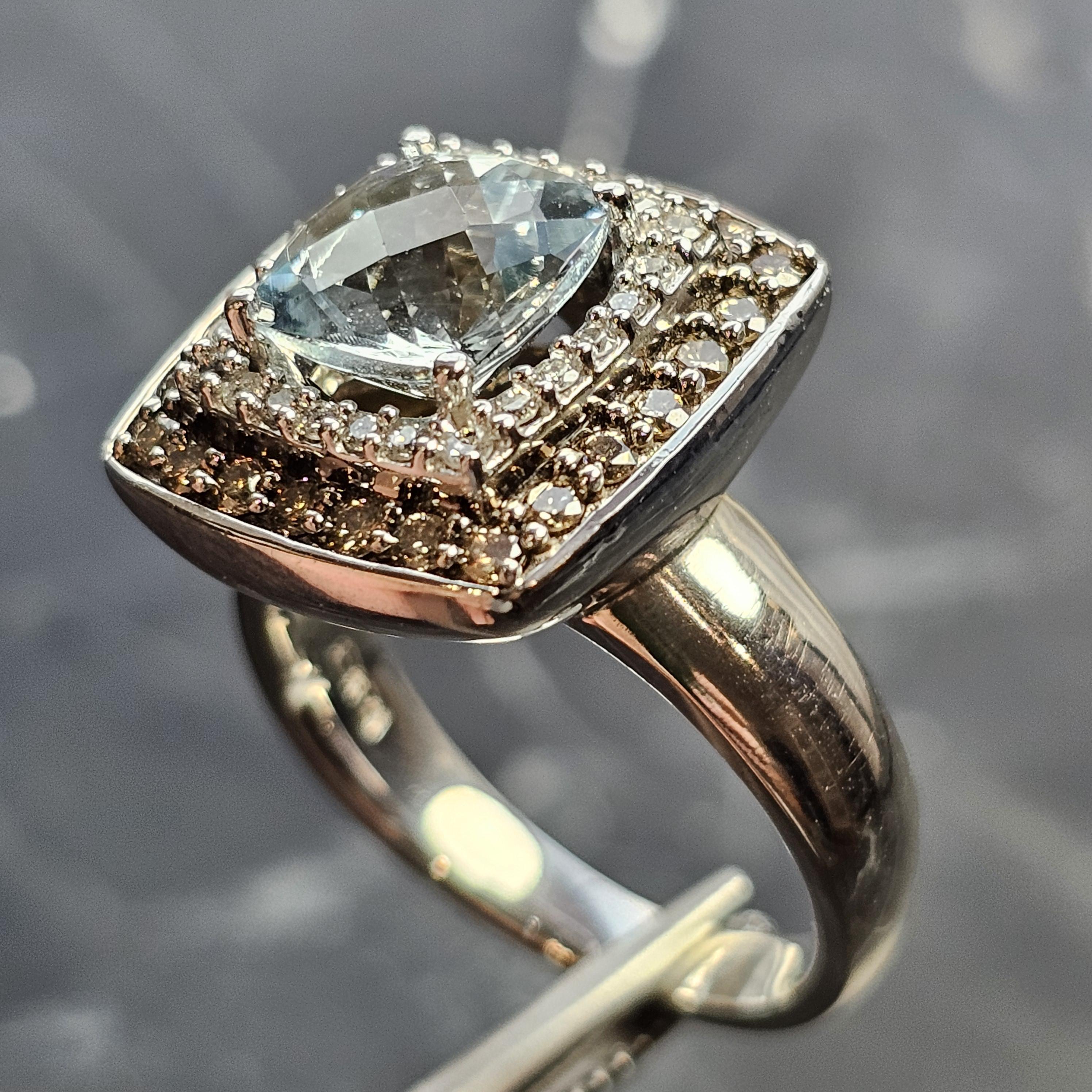 Anillo Effy Corte Cojín Aguamarina Marrón Blanco Diamante Halo Oro blanco 14k sz 7.25 en venta 4