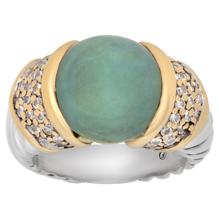 Effy Ring in 925 Sterling Silver, 18k Yellow Gold and Diamond Accents W Green For Sale