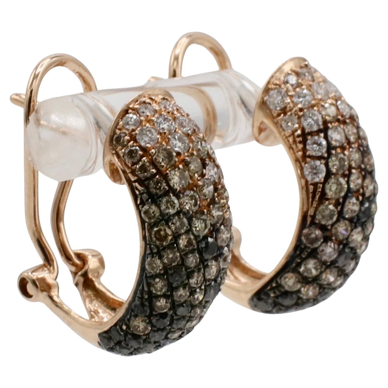 Effy Rose Gold Natural Brown, Black & White Pavé Diamond Huggie Hoop Earrings

Metal: 14k rose gold
Weight: 3.7 grams
Length: 17mm
Width: 7mm
Diamonds: Natural brown, black & colorless round diamonds .75 CTW VS-SI
Backs: Lever backs with