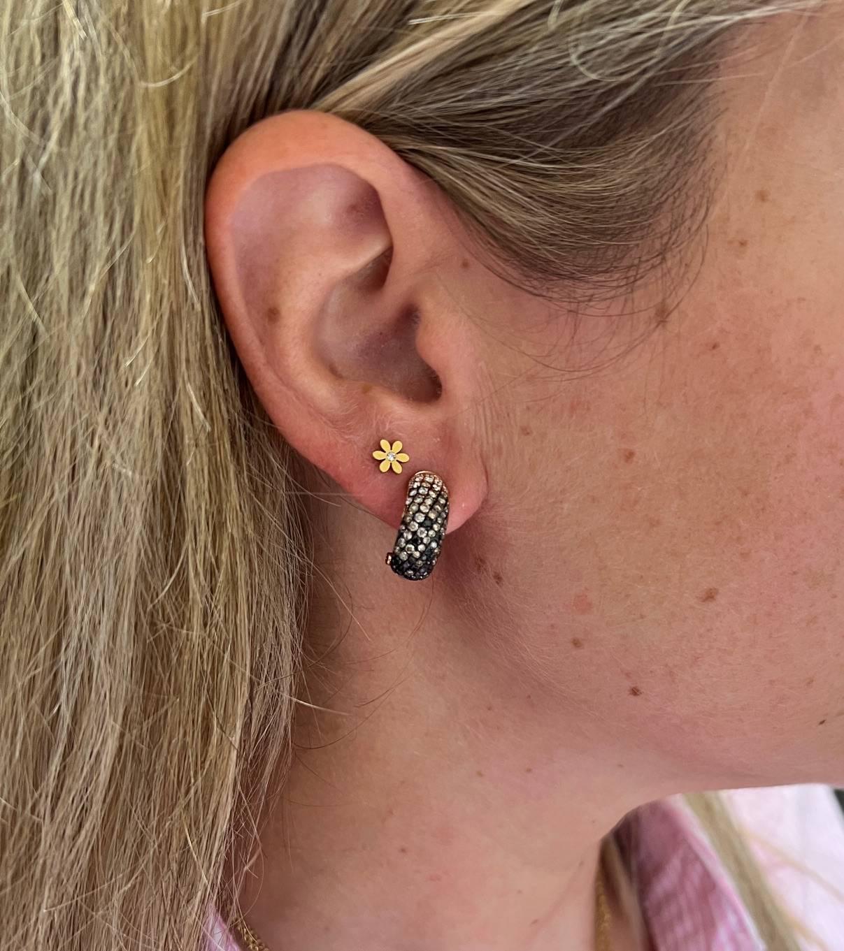 Round Cut Effy Rose Gold Natural Brown, Black & White Pavé Diamond Huggie Hoop Earrings