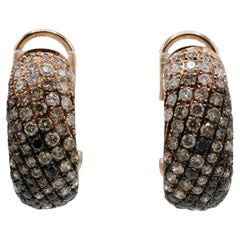 Effy Rose Gold Natural Brown, Black & White Pavé Diamond Huggie Hoop Earrings