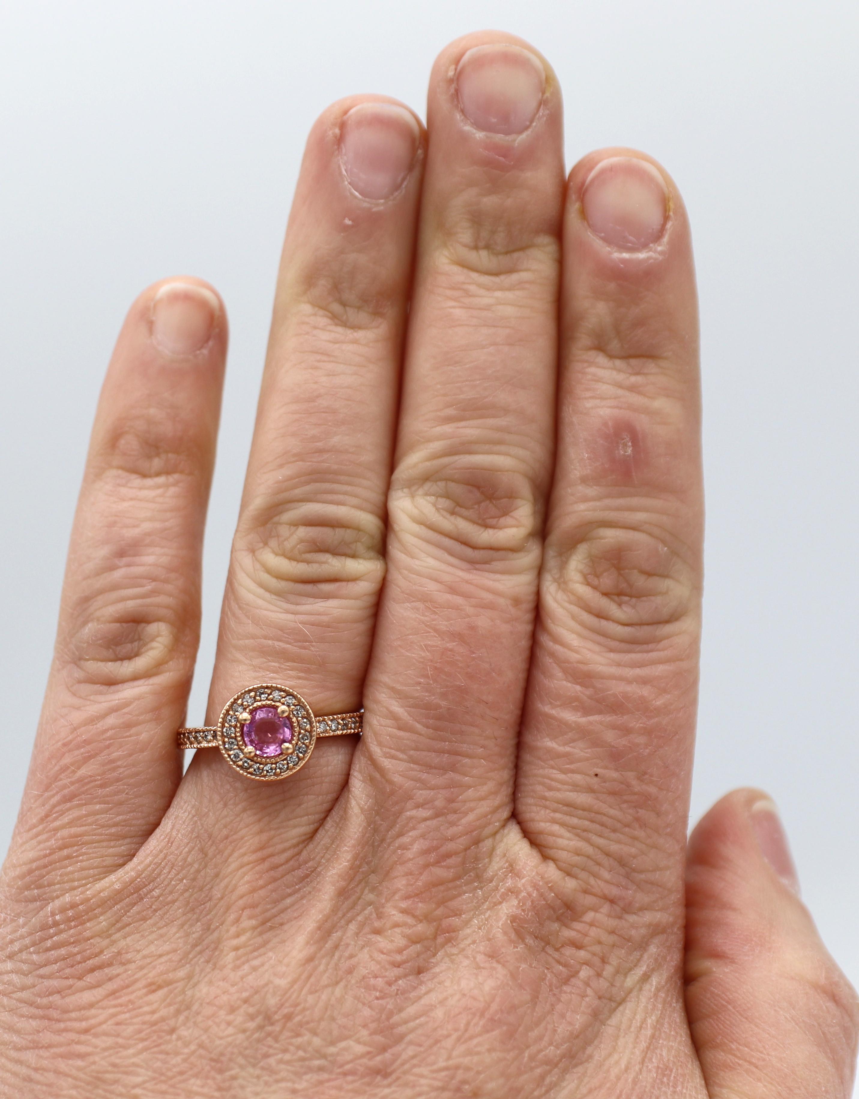 Modern Effy Rose Gold Pink Sapphire & Natural Diamond Halo Ring