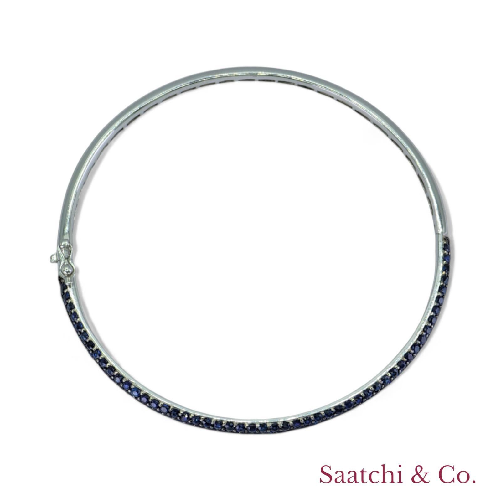 Women's or Men's EFFY Royal Blue Sapphire 14K 585 White Gold Bangle / Bracelet For Sale