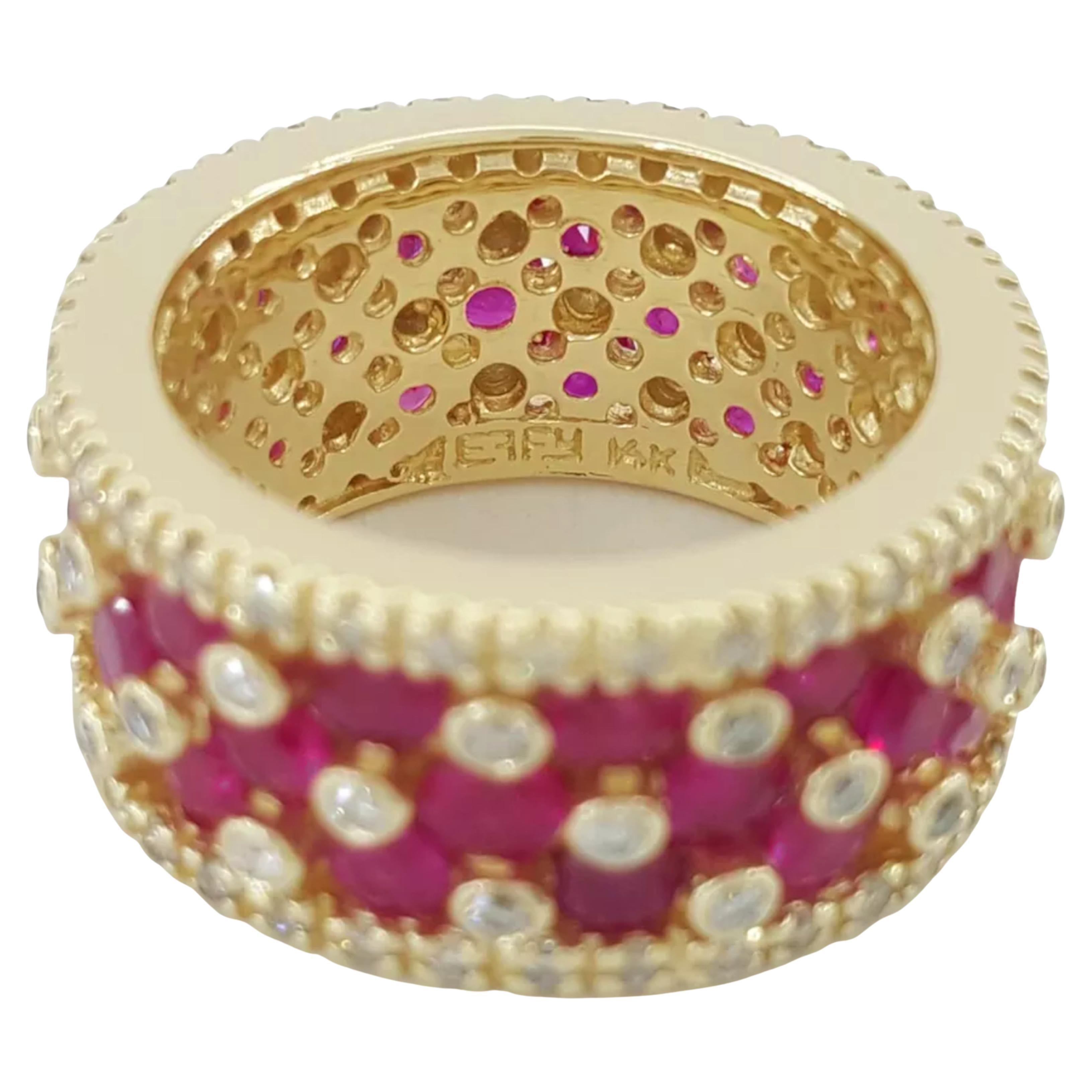 EFFY Rubine Diamant Gelbgold Band Ring (Zeitgenössisch) im Angebot