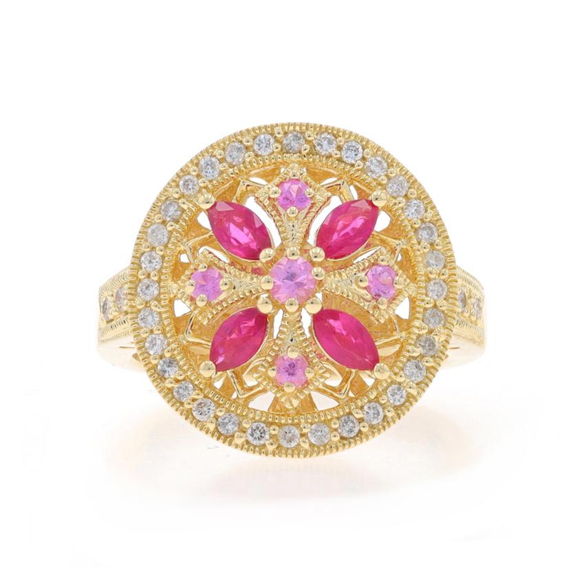 Retail Price: $3200

Size: 7
Sizing Fee: Up 2 sizes for $40 or Down 1 1/2 sizes for $30

Brand: EFFY

Metal Content: 14k Yellow Gold

Stone Information

Natural Rubies
Treatment: Heating
Carat(s): .40ctw
Cut: Marquise
Color: Pinkish Red

Natural