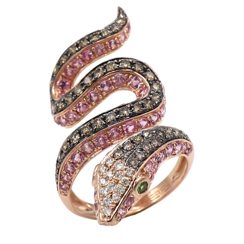 Effy Safari 14K Rose Gold Pink Sapphire & Diamond Snake Cocktail Ring