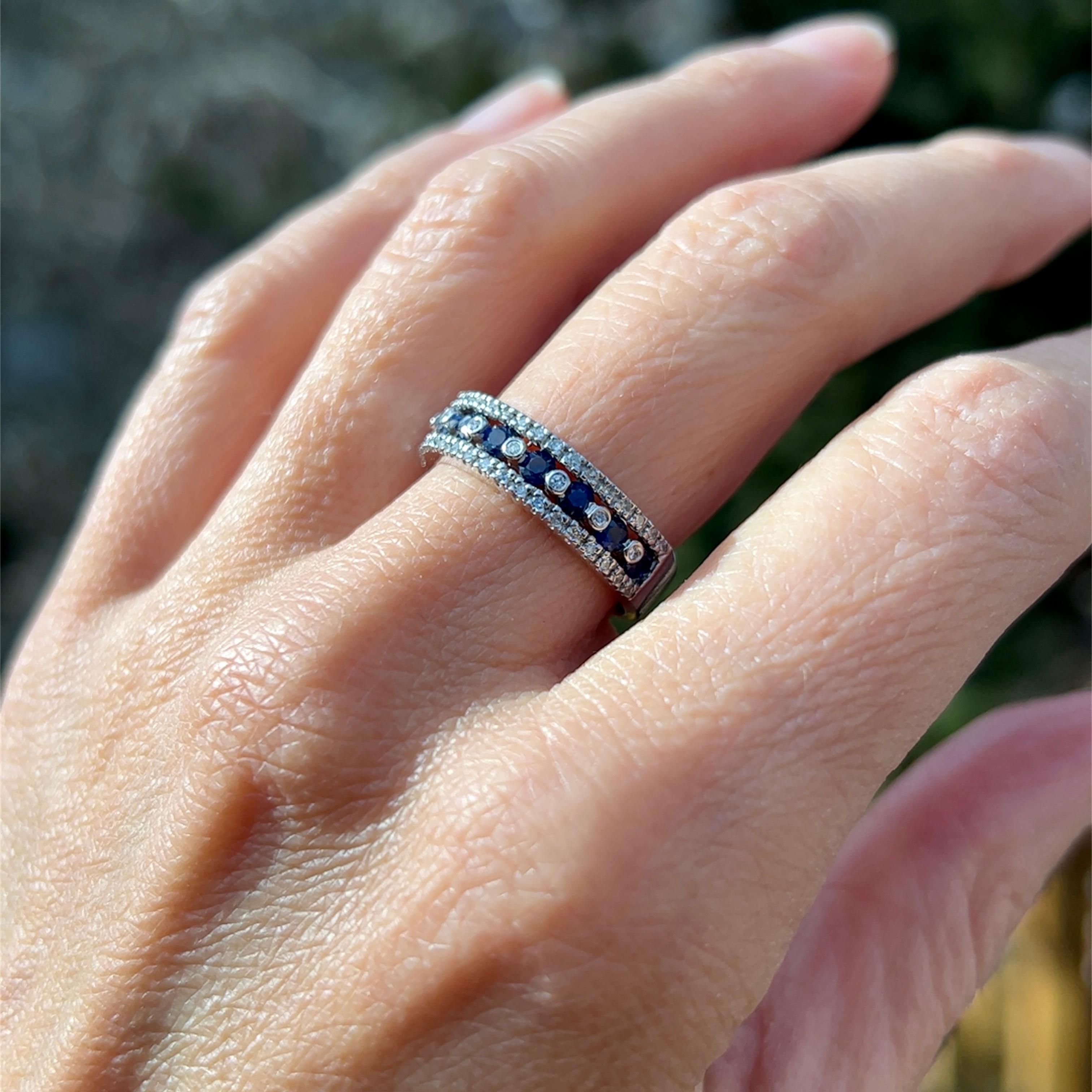 Brilliant Cut Effy Sapphire and Diamond Band Ring in 14K Gold