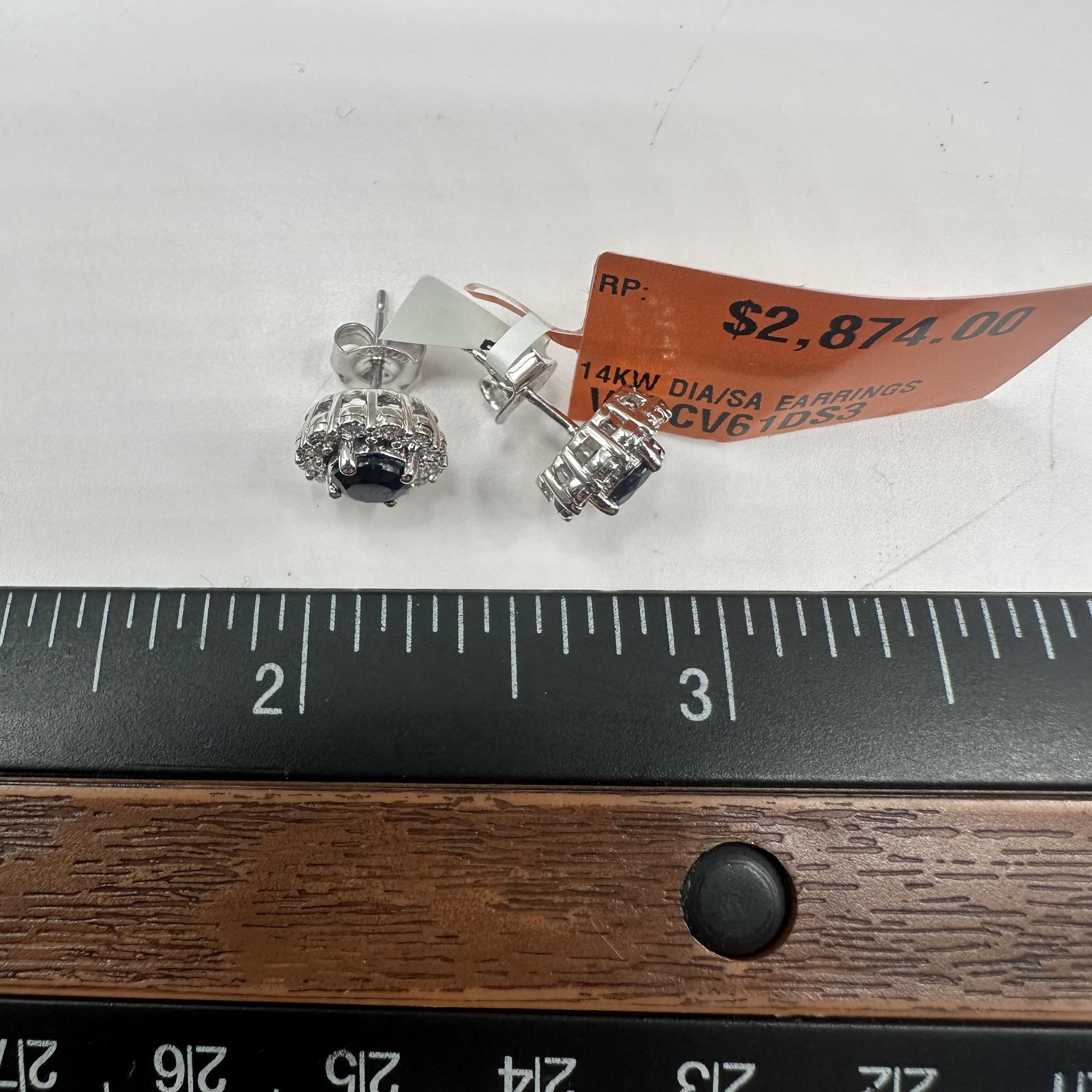 Women's Effy Sapphire and Diamond Earrings in 14kt White Gold - 1.14ctw Sapphire, NWT For Sale
