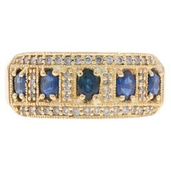 EFFY Saphir-Diamant-Ring aus Gelbgold 14k Oval .97ctw Fünf-Stein Milgrain-Ring