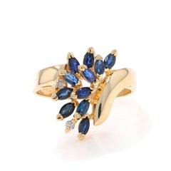 EFFY Sapphire Diamond Cluster Cocktail Bypass Ring Yellow Gold 14k Marq 1.48ctw