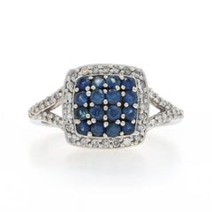 EFFY Sapphire Diamond Cluster Halo Ring - White Gold 14k Round 1.61ctw