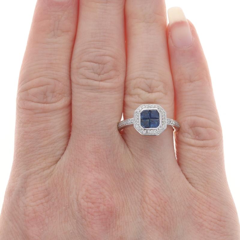 Mixed Cut EFFY Sapphire Diamond Cluster Halo Ring - White Gold 14k Specialty Cut 1.05ctw For Sale