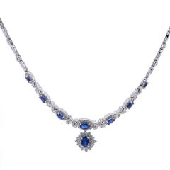 EFFY Sapphire Diamond Flower Halo Drop Necklace 16 1/4" White Gold 14k 3.95ctw