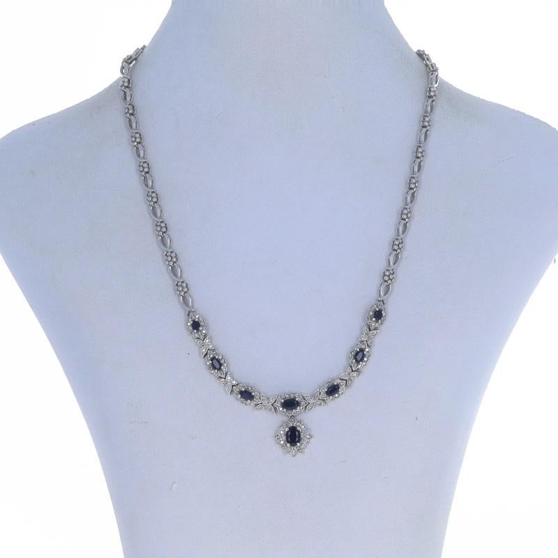 Oval Cut EFFY Sapphire Diamond Flower Halo Drop Necklace 16 1/4