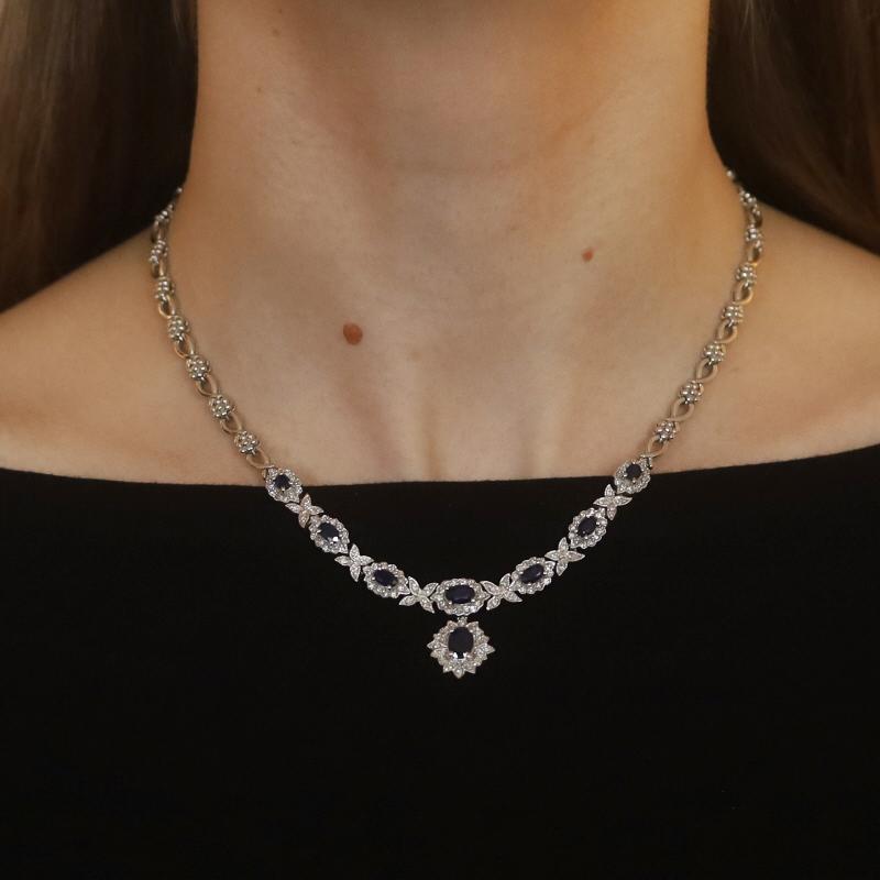 EFFY Sapphire Diamond Flower Halo Drop Necklace 16 1/4