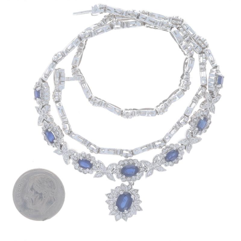 Women's EFFY Sapphire Diamond Flower Halo Drop Necklace 16 1/4