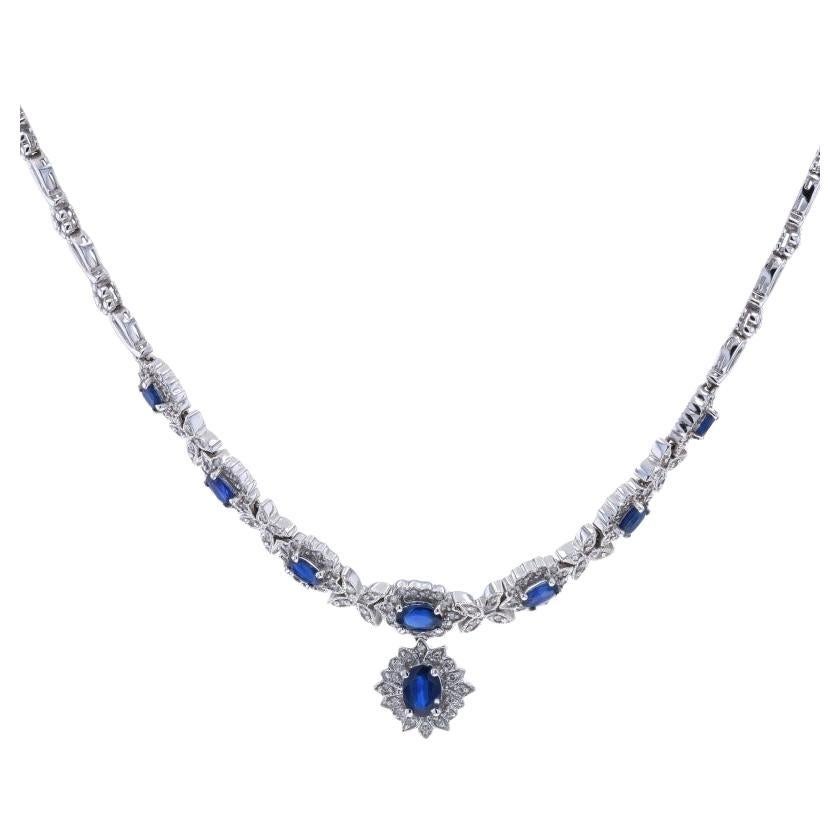 EFFY Sapphire Diamond Flower Halo Drop Necklace 16 1/4" White Gold 14k 3.95ctw For Sale