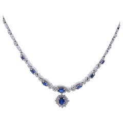 EFFY Sapphire Diamond Flower Halo Drop Necklace 16 1/4" White Gold 14k 3.95ctw