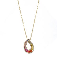 EFFY Sapphire & Diamond Pendant Necklace Yellow Gold 14k 1.23ctw Rainbow Adjust