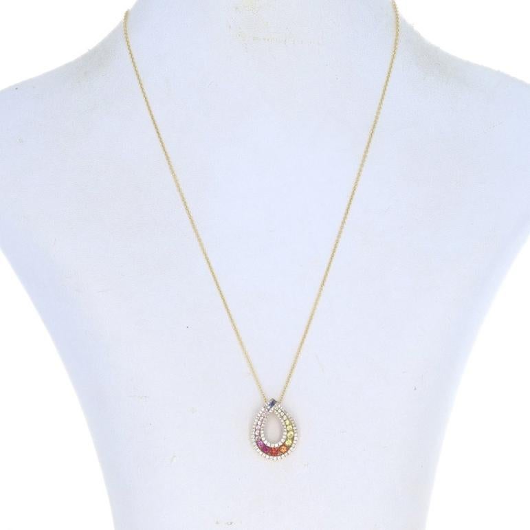 Taille ronde Effy Sapphire & Diamond Pendant Necklace Yellow Gold 14k 1.23ctw Rainbow Adjust en vente