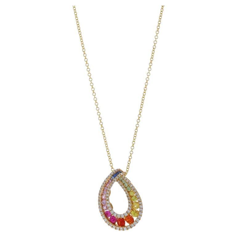 EFFY Sapphire & Diamond Pendant Necklace Yellow Gold 14k 1.23ctw Rainbow Adjust