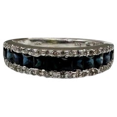 Effy Sapphire Diamond Ring 14K White Gold 1.23ctw Size 6
