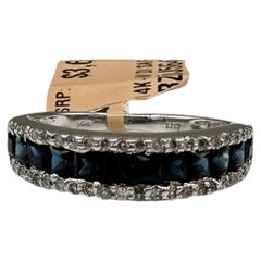 Effy Sapphire Diamond Ring 14K White Gold 1.23ctw Size 6