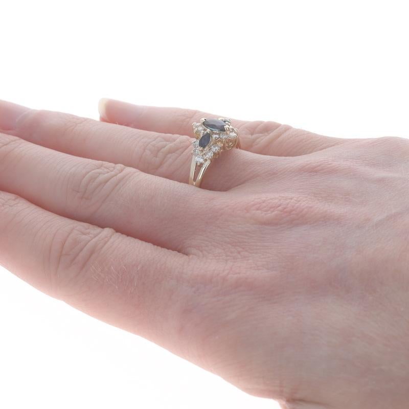 Women's EFFY Sapphire Diamond Three-Stone Ring - Yellow Gold 14k Marquise 1.01ctw For Sale
