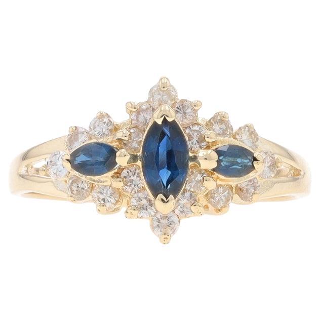 EFFY Sapphire Diamond Three-Stone Ring - Yellow Gold 14k Marquise 1.01ctw For Sale