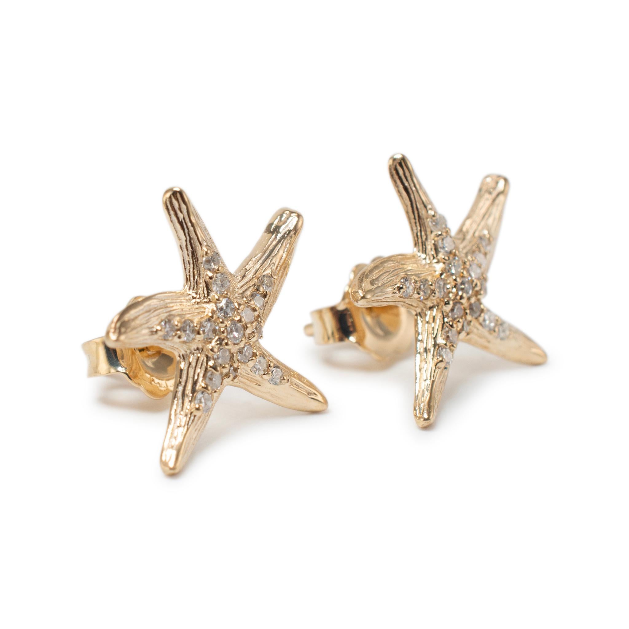 Taglio singolo Orecchini Effy Seaside in oro giallo 14K con diamante e stella marina in vendita