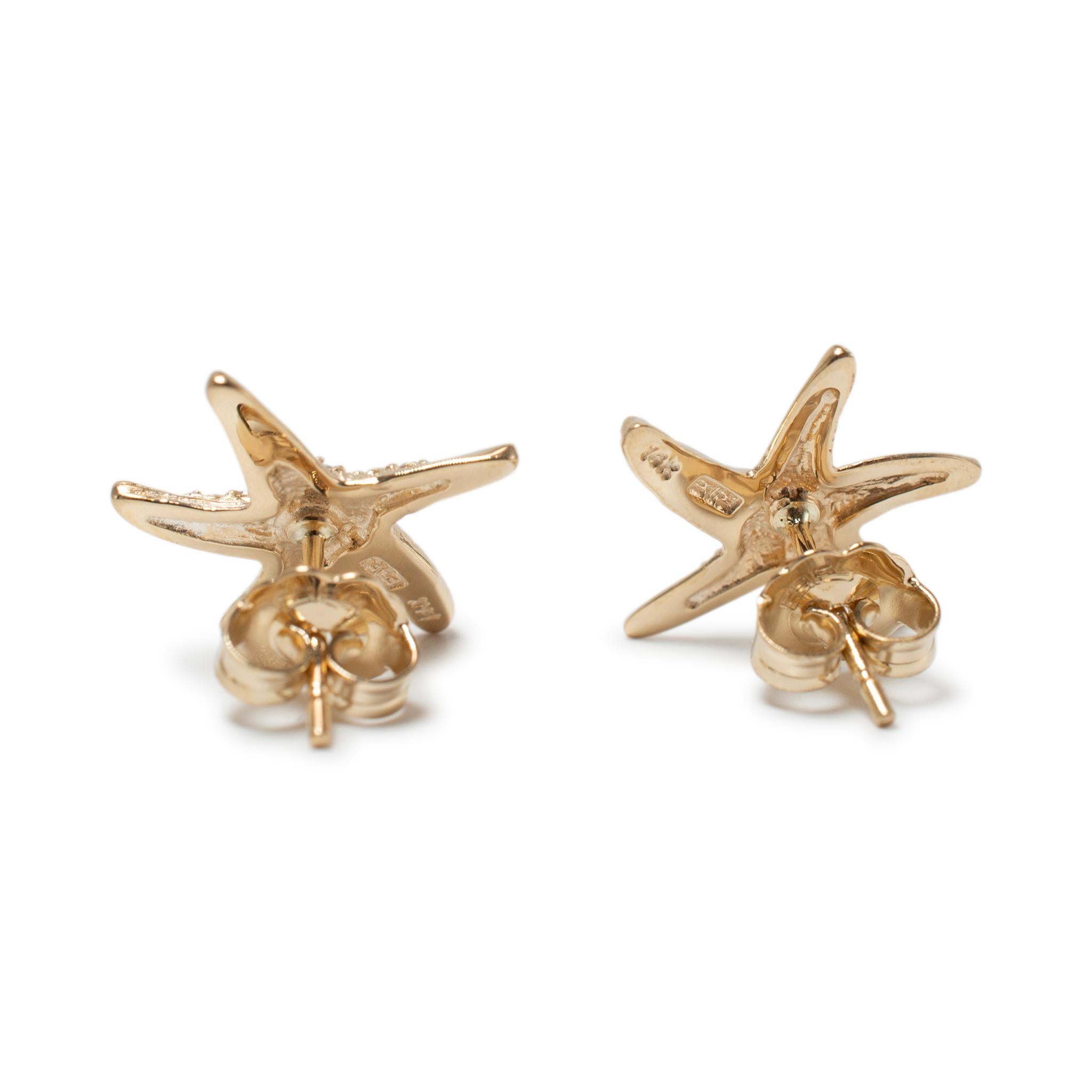Orecchini Effy Seaside in oro giallo 14K con diamante e stella marina In condizioni ottime in vendita a Houston, TX