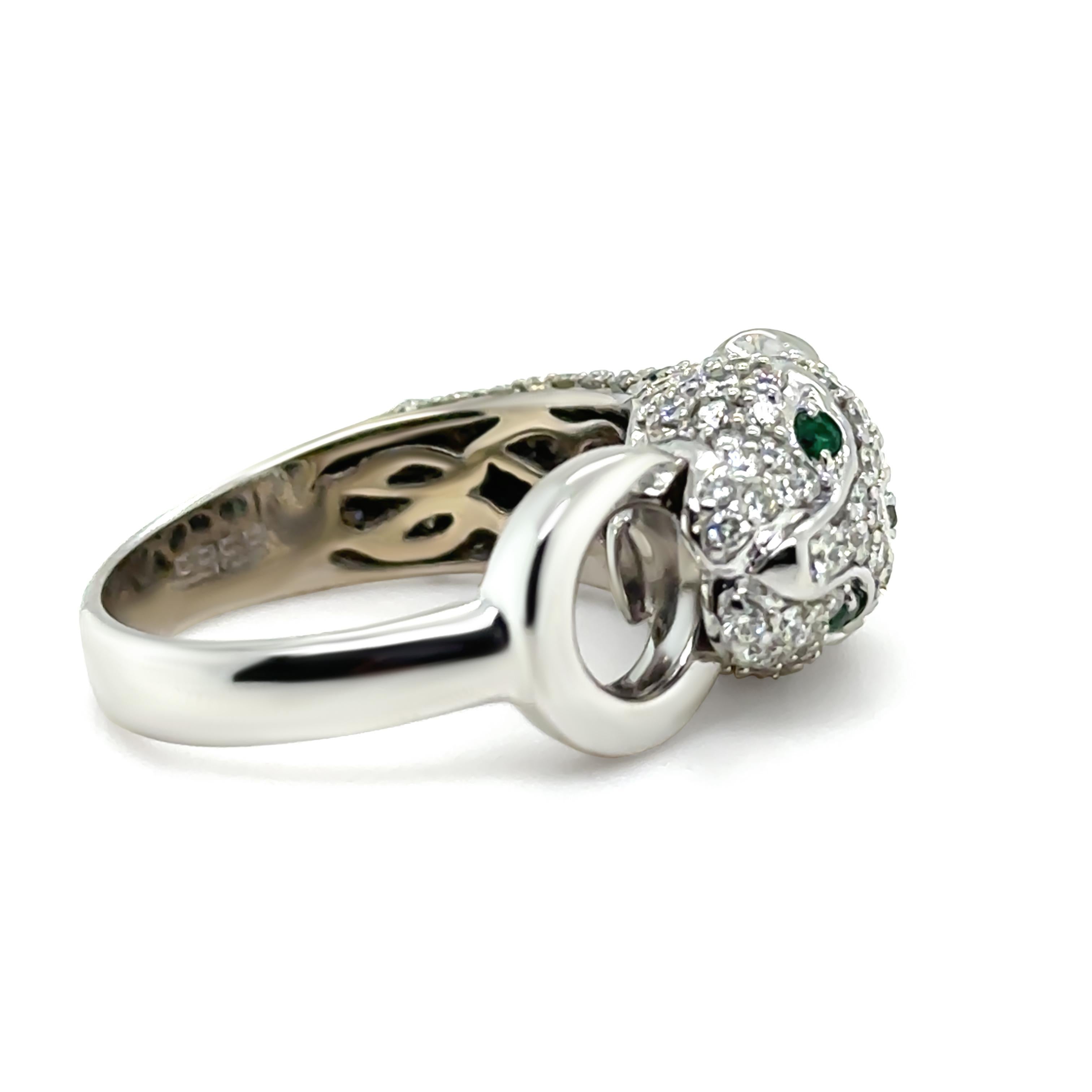 Effy Signature 14ct White Gold Diamond and Emerald Ring 0.67ct 7.66g In Excellent Condition For Sale In SYDNEY, NSW