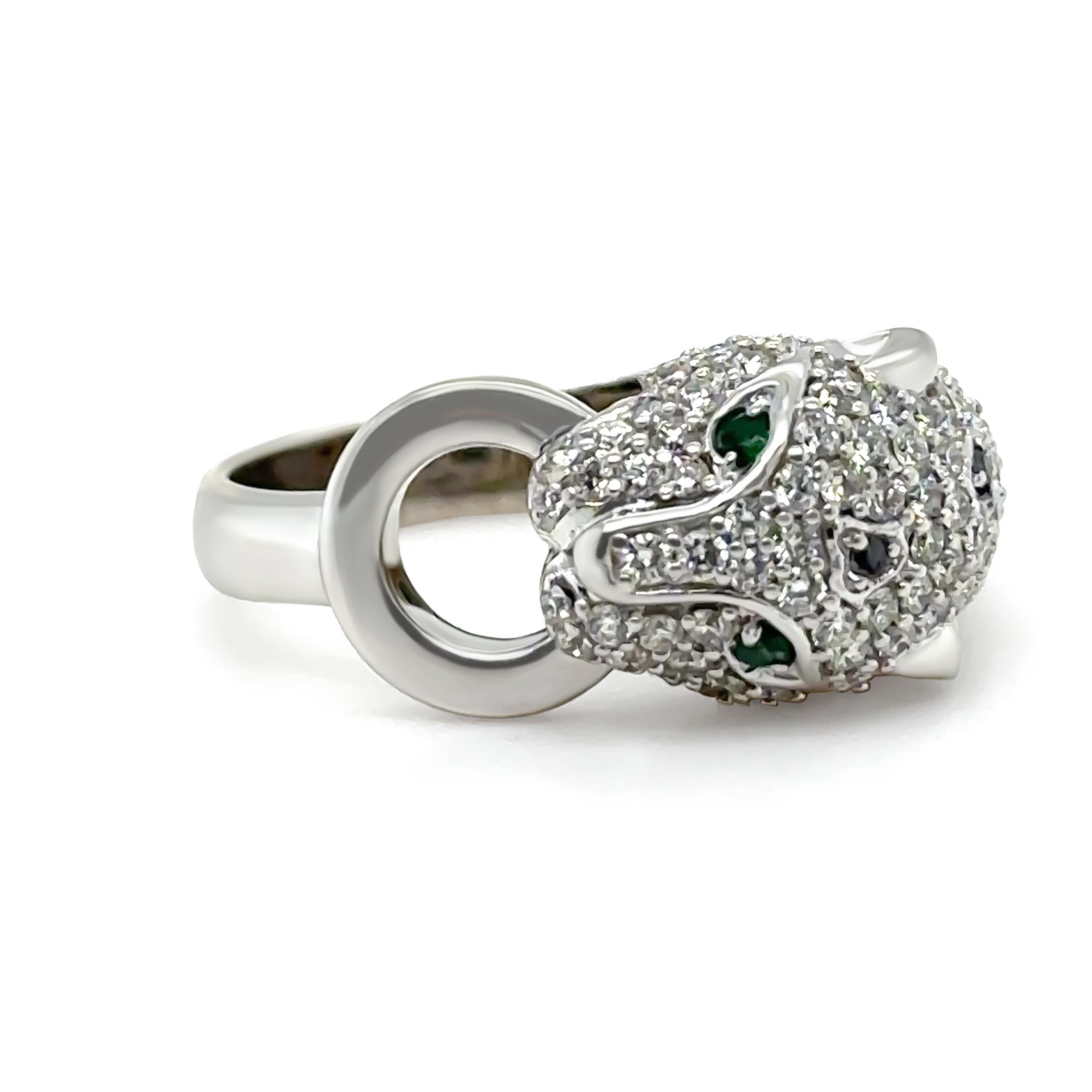 Women's Effy Signature 14ct White Gold Diamond and Emerald Ring 0.67ct 7.66g For Sale