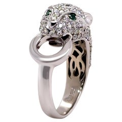 Effy Signature 14ct White Gold Diamond and Emerald Ring 0.67ct 7.66g