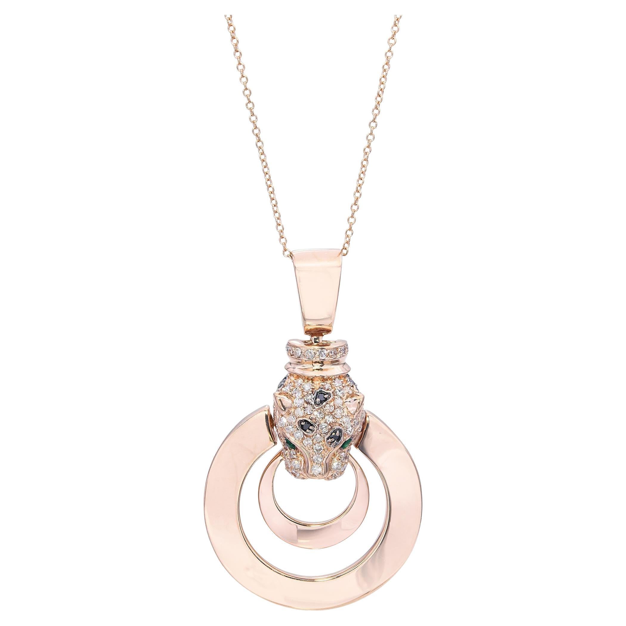 Effy Signature Collana Pantera in oro rosa 14k con diamanti e smeraldi in vendita