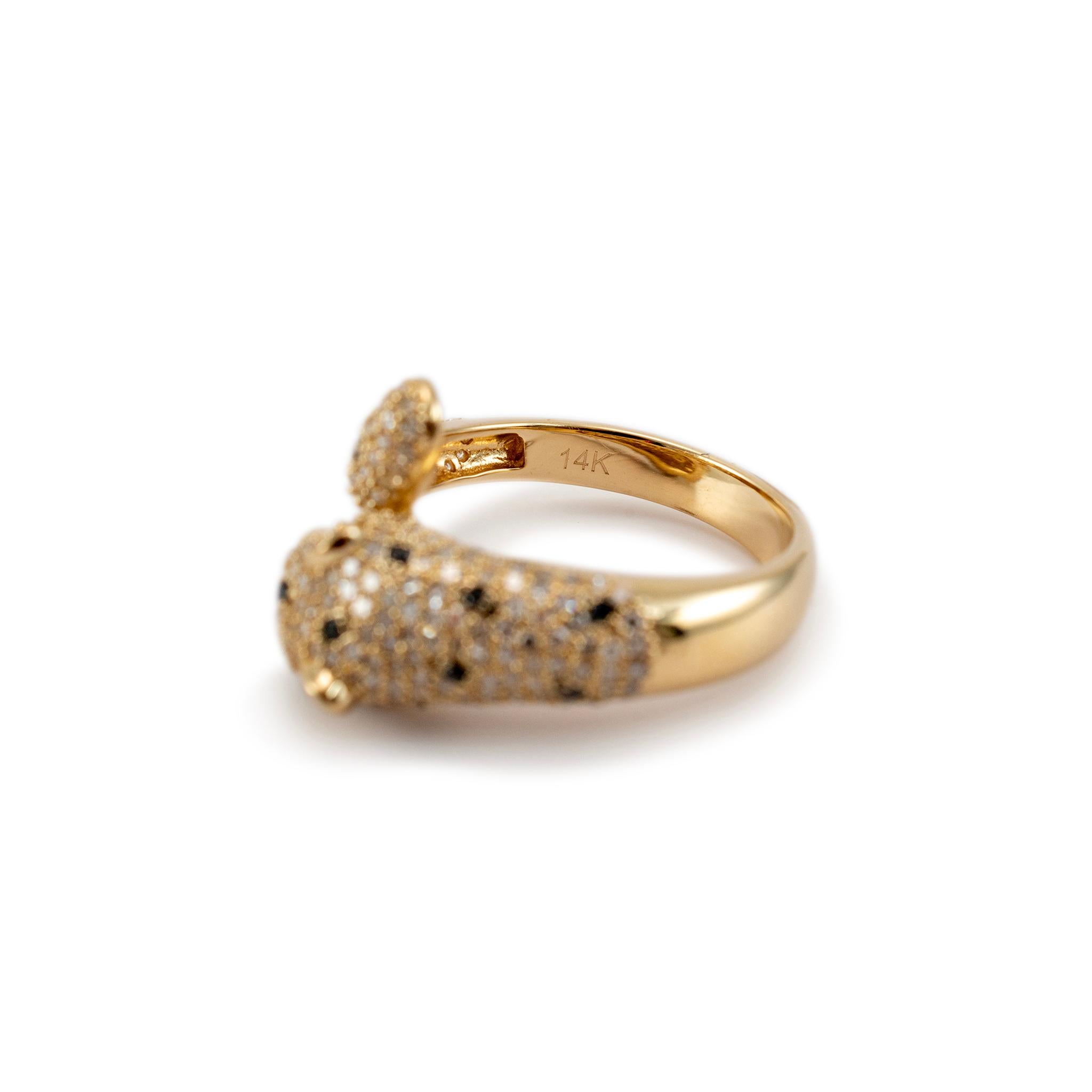 Effy Signature Anillo de Cóctel Pantera de Oro Amarillo de 14 K con Diamantes y Esmeraldas Pavé en Excelente Estado en Houston, TX
